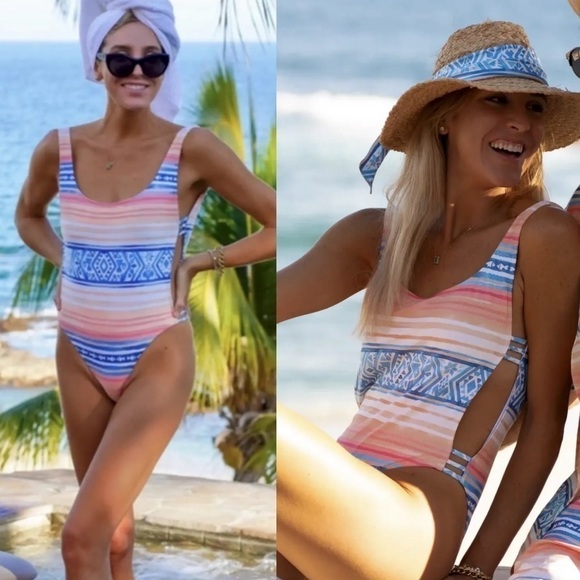 Kenny Flowers The Palmilla Stripe One Piece Open Side Swimsuit Size S NWT - Picture 1 of 10